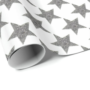 Papel De Presente Estrelas de prata sparkly do Natal