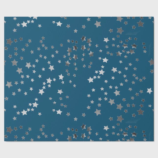 Papel De Presente Estrelas dispersas em azul (Barra)