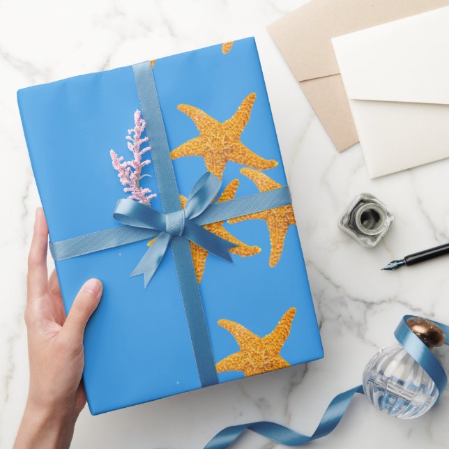 Papel De Presente Estrelas-do-mar laranjas (Presentear)