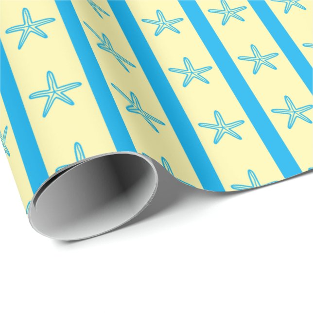 Papel De Presente Estrelas do Mar & Listras Ousadas Verão Aniversári (Ponta do rolo)