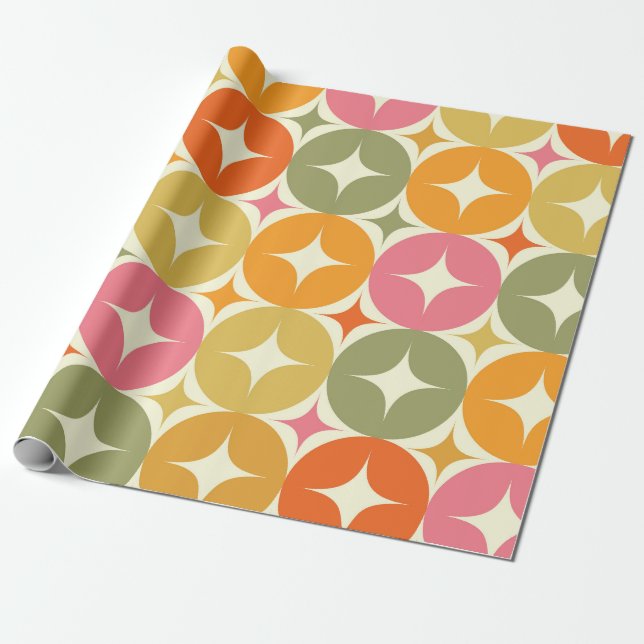 Papel De Presente Estrelas do meio século no padrão dos círculos col (Desenrolado)