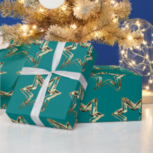 Papel De Presente Estrelas do Ouro Elegante - Natal do Teal