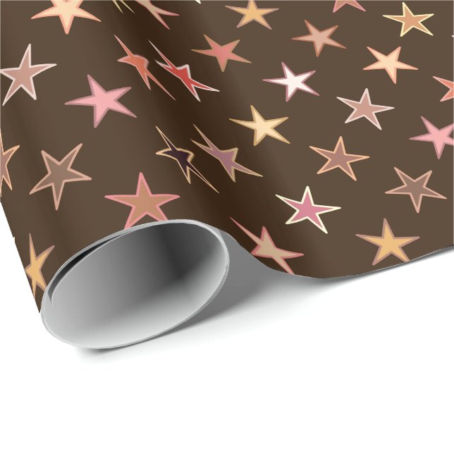 Papel De Presente Estrelas do Twinkling, castanho chocolate modernos (Ponta do rolo)