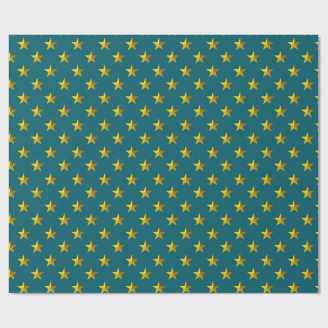Papel De Presente Estrelas Douradas Azul-Teal Profunda (Aberto)