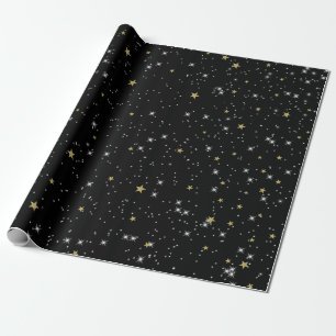 Papel De Presente Estrelas Douradas Céu Brilhante Festa de Aniversár