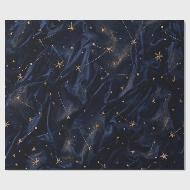 Papel de Presente Estrelas Douradas Céu Noturno As (Aberto)