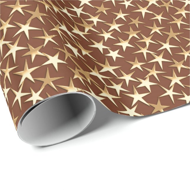 Papel De Presente Estrelas Douradas de chocolate marrom (Ponta do rolo)