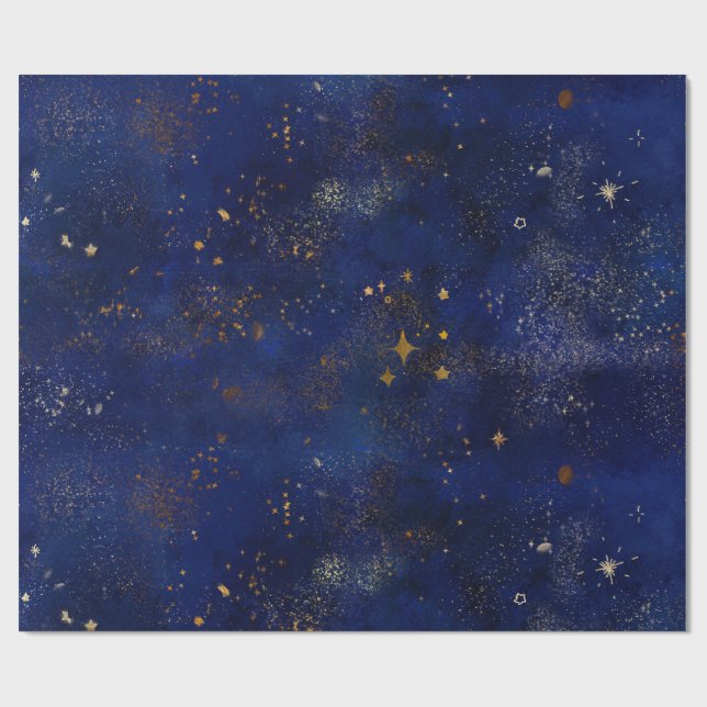 Papel De Presente Estrelas Douradas e Navais (Aberto)