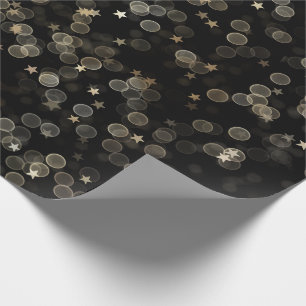 Papel De Presente Estrelas Douradas e Pontos em Preto