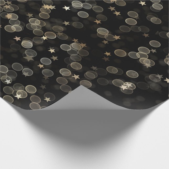 Papel De Presente Estrelas Douradas e Pontos em Preto (Ponta)