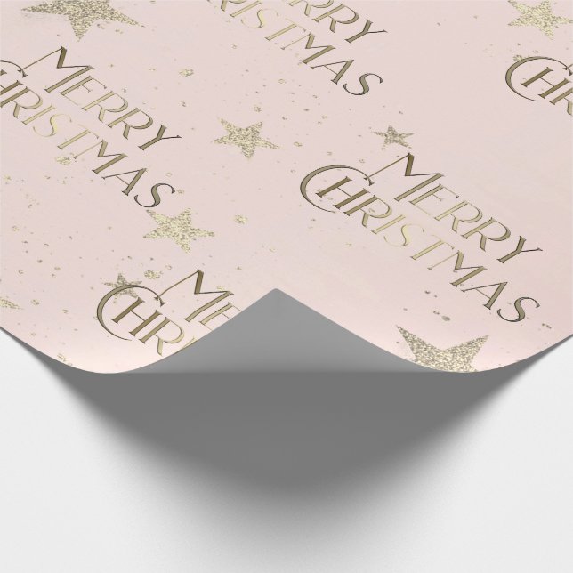 Papel De Presente Estrelas Douradas Elegantes Feliz Natal Rosa (Ponta)