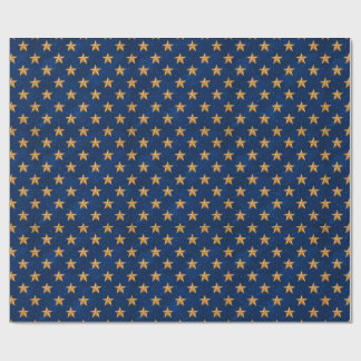 Papel De Presente Estrelas Douradas em Padrão Contínuo Azul Meia-Noi