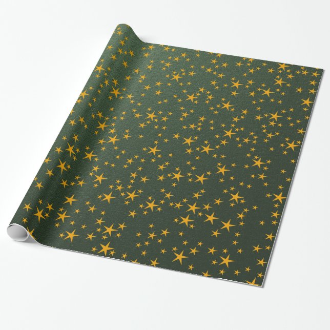Papel De Presente estrelas douradas em verde (Desenrolado)