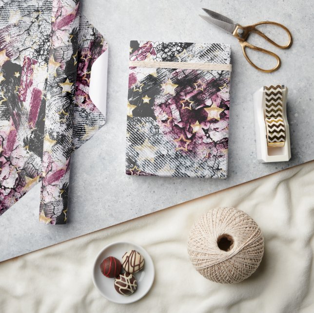 Papel De Presente estrelas Douradas grunge abstrato na moda moderno  (Artesanato)