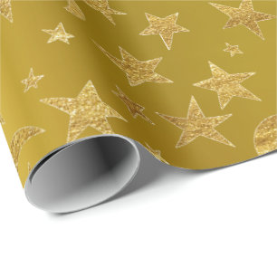 Papel De Presente Estrelas Douradas Moon Sky Metalard Amarelo