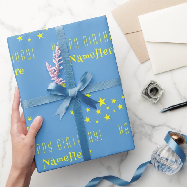 Papel De Presente Estrelas Douradas personalizadas e Lua Feliz Anive (Presentear)