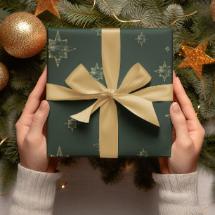 Papel De Presente Estrelas Douradas Verde profundo Presentes de