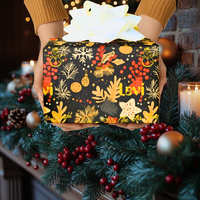 Papel De Presente Estrelas e Enfeites de Natal Personalizados (Criador carregado)