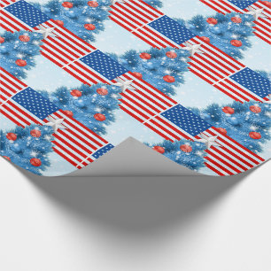 Papel De Presente Estrelas e Listras Vermelhas Brancas e Azuis do Na