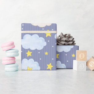 Papel De Presente Estrelas e Nuvens Azuis Celestiais