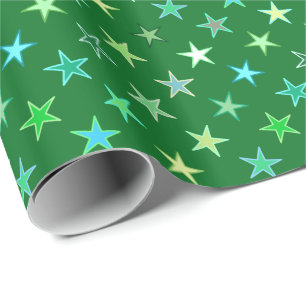 Papel De Presente Estrelas, esmeralda e verde limão modernos do