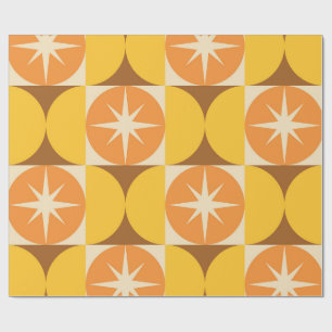 Papel De Presente Estrelas Explodindo em Círculos Laranja Amarelo de