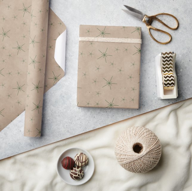 Papel De Presente Estrelas Explosivas Verdes Festivas Kraft Natal  (Artesanato)