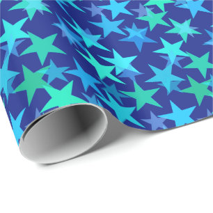 Papel De Presente Estrelas Geométricas Modernas, Azul Cobalto e Turq