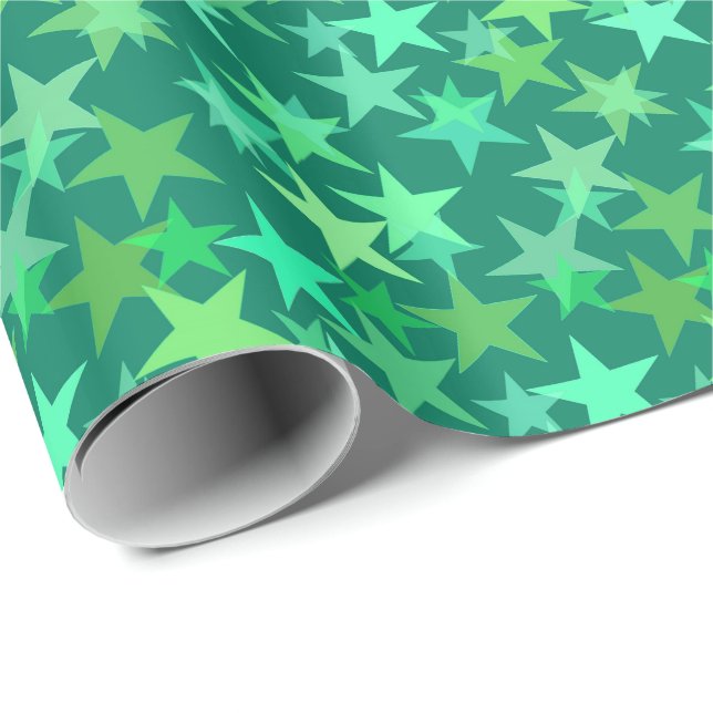 Papel De Presente Estrelas Geométricas Modernas, Emerald e Mint Gree (Ponta do rolo)