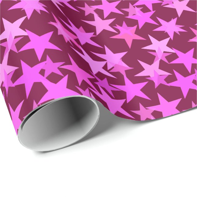 Papel De Presente Estrelas Geométricas Modernas, Vinho Borgonha e Ro (Ponta do rolo)