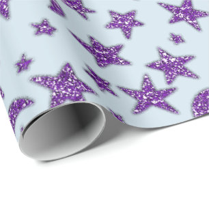 Papel De Presente Estrelas Lua Ametista Púrpura Pasta Azul Espontad