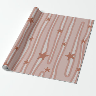 Papel De Presente Estrelas Marrons e Tema de Praia de Stripes
