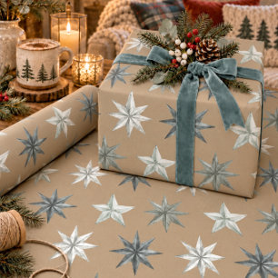 Papel De Presente Estrelas Metálicas Prateadas Rústicas Kraft Vintag
