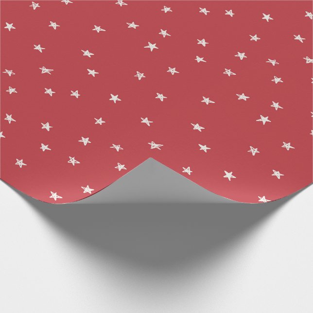 Papel De Presente Estrelas Mínimas Modernas no Vermelho Natal (Ponta)