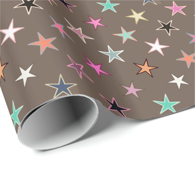 Papel De Presente Estrelas Modernas, Taupe Tan e Pastas Múltiplas (Ponta do rolo)