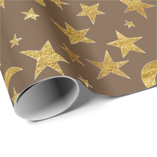 Papel De Presente Estrelas Moon Bronze Maroon Dourado Champaço do Cé (Ponta do rolo)