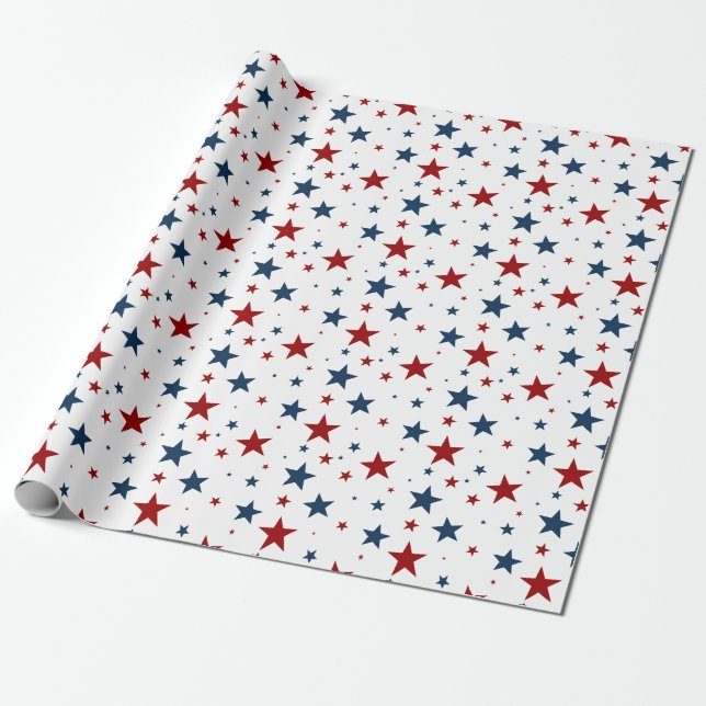 Papel De Presente Estrelas Patrióticas em Branco Vermelho e Padrão A (Desenrolado)