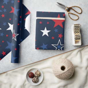 Papel De Presente Estrelas Patrióticas em Padrão Contínuo Azul-Marin