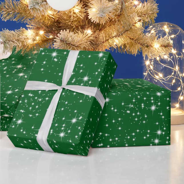 Papel De Presente Estrelas Piscantes de Natal em Verde (Feriados)