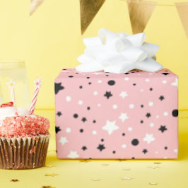 Papel De Presente Estrelas Pretas e Brancas a Rosa
