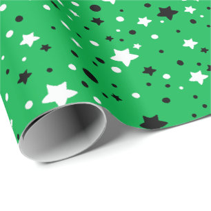 Papel De Presente estrelas pretas e brancas em verde