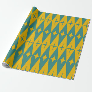 Papel De Presente Estrelas Retro de Meados do Século em Diamantes de