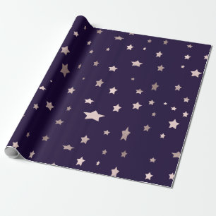 Papel De Presente estrelas rosa douradas elegantes sobre fundo roxo
