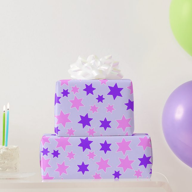 Papel De Presente Estrelas roxas e rosa (Presentes para festas)