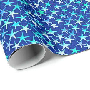 Papel De Presente Estrelas satíricas, azul pálido sobre cobalto