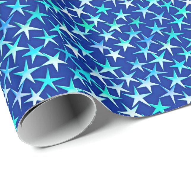 Papel De Presente Estrelas satíricas, azul pálido sobre cobalto (Ponta do rolo)