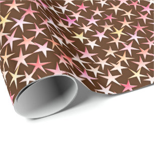 Papel De Presente Estrelas satíricas, cor-de-rosa com chocolate