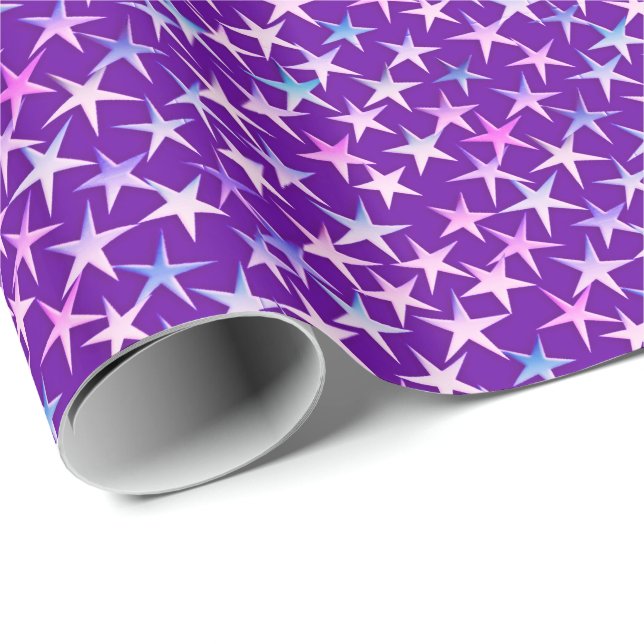 Papel De Presente Estrelas satíricas, lavanda em roxo (Ponta do rolo)