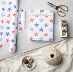 Papel De Presente Estrelas Vermelhas Brancas & Azuis Patrióticas