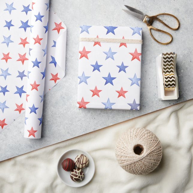 Papel De Presente Estrelas Vermelhas Brancas & Azuis Patrióticas (Artesanato)